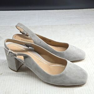Vionic Nareen Light Gray Suede Slingback Heels 9.5